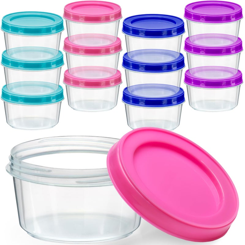 DecorRack 12 Pack - 7 oz Plastic Food Storage Containers with Screw Lids, BPA-Free, Reusable Stackable Jars for Portion Control, Snacks, Travel, Kitchen, Freezer, Art and Craft (Assorted Color) - Image 1